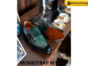 Giày da nam nhuộm màu thủ công xanh patina Monkstrap MT2117 003