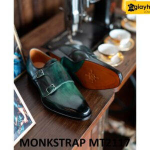 Giày da nam nhuộm màu thủ công xanh patina Monkstrap MT2117 003