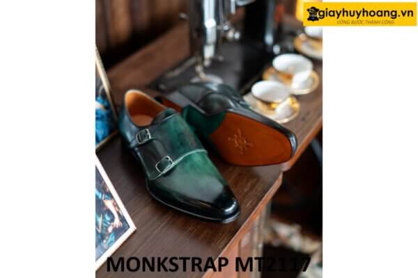 Giày da nam nhuộm màu thủ công xanh patina Monkstrap MT2117 003