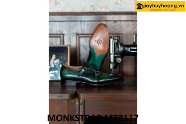 Giày da nam nhuộm màu thủ công xanh patina Monkstrap MT2117 002