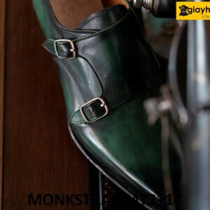 Giày da nam nhuộm màu thủ công xanh patina Monkstrap MT2117 008