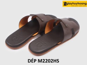 Dép da nam chữ H màu nâu Saffiano loafer M2202HS 005