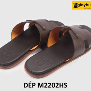 Dép da nam chữ H màu nâu Saffiano loafer M2202HS 005