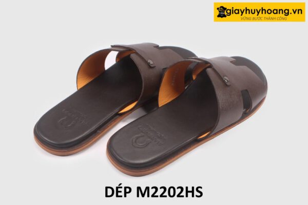Dép da nam chữ H màu nâu Saffiano loafer M2202HS 005
