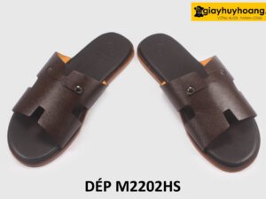 Dép da nam chữ H màu nâu Saffiano loafer M2202HS 004