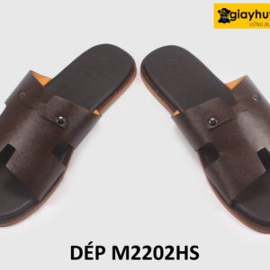 Dép da nam chữ H màu nâu Saffiano loafer M2202HS 004