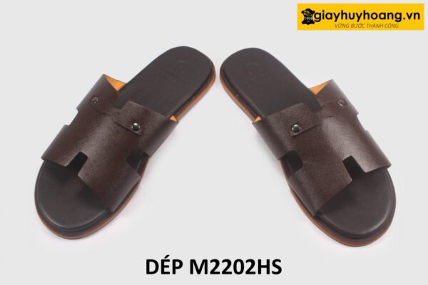 Dép da nam chữ H màu nâu Saffiano loafer M2202HS 004