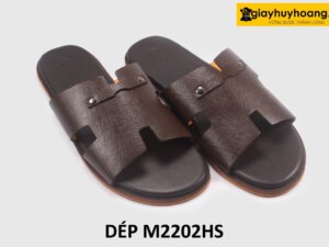 Dép da nam chữ H màu nâu Saffiano loafer M2202HS 003