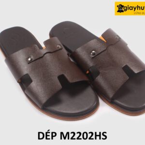 Dép da nam chữ H màu nâu Saffiano loafer M2202HS 003