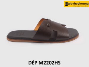 Dép da nam chữ H màu nâu Saffiano loafer M2202HS 001