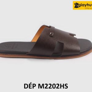 Dép da nam chữ H màu nâu Saffiano loafer M2202HS 001