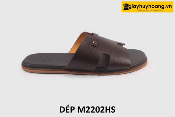 Dép da nam chữ H màu nâu Saffiano loafer M2202HS 001
