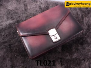 Ví cầm tay nam da bò màu patina khóa chốt TL021 001