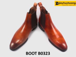 Giày da boot cổ cao nam Chelsea phối jeans kaki đẹp B0323 004