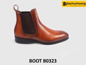 Giày da boot cổ cao nam Chelsea phối jeans kaki đẹp B0323 001