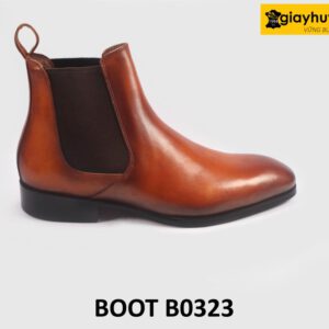 Giày da boot cổ cao nam Chelsea phối jeans kaki đẹp B0323 001