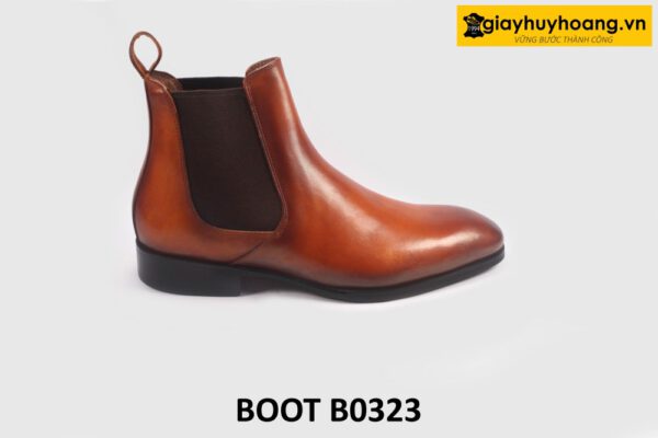 Giày da boot cổ cao nam Chelsea phối jeans kaki đẹp B0323 001