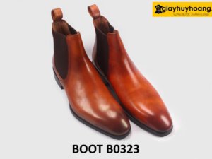 Giày da boot cổ cao nam Chelsea phối jeans kaki đẹp B0323 003