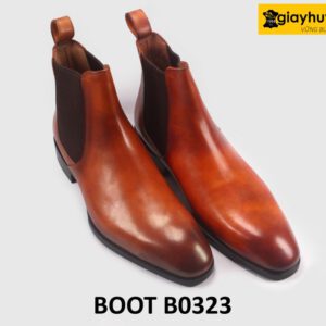 Giày da boot cổ cao nam Chelsea phối jeans kaki đẹp B0323 003