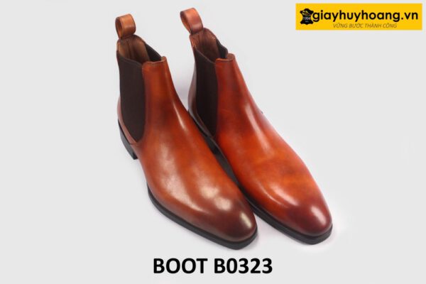 Giày da boot cổ cao nam Chelsea phối jeans kaki đẹp B0323 003