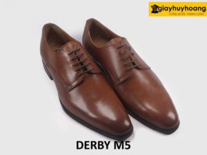 Giày da derby nam màu nâu mũi trơn nhọn dài M5 005