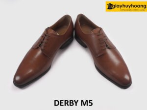 Giày da derby nam màu nâu mũi trơn nhọn dài M5 004