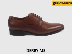 Giày da derby nam màu nâu mũi trơn nhọn dài M5 001