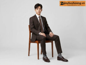Mẫu nam mặc quần tây công sở màu nâu phối giày tây da nam lười không dây loafer u1229 màu nâu