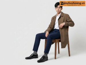 Mẫu mặc áo sơ mi quần tây đen phối với giày tây nam màu đen trơn oxford MMRO0123