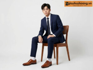 Mẫu mặc quần tây màu đen phối giày tây màu bò cao cấp U1940