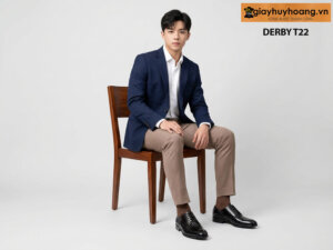 Mẫu nam mặc quần áo màu bò phối với giày tây nam công sở màu đen t22 giayhuyhoang
