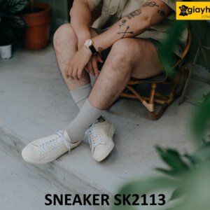 Giày da nam đế sneaker thể thao màu kem SK2113 001