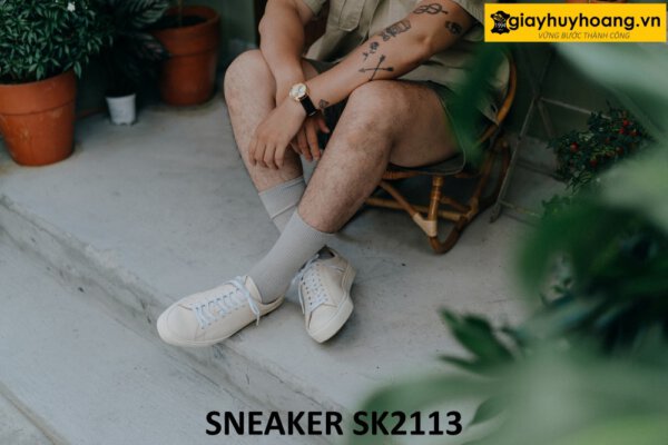 Giày da nam đế sneaker thể thao màu kem SK2113 001