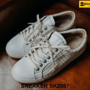 Giày sneaker nam màu trắng phối da lộn ô vuông SK2087 001