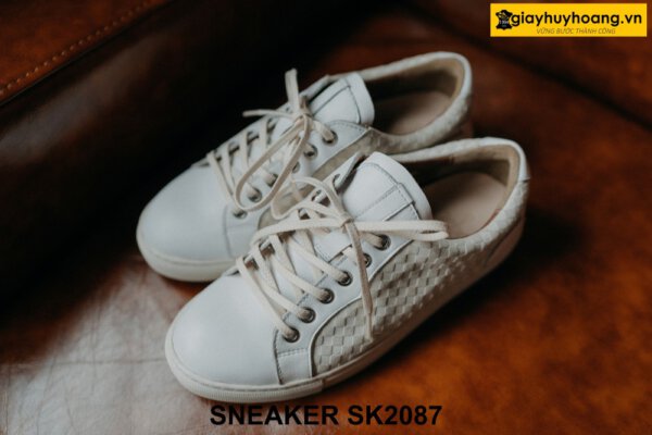 Giày sneaker nam màu trắng phối da lộn ô vuông SK2087 001