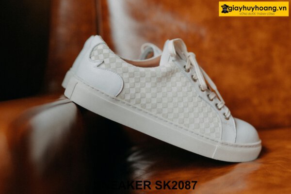 Giày sneaker nam màu trắng phối da lộn ô vuông SK2087 004