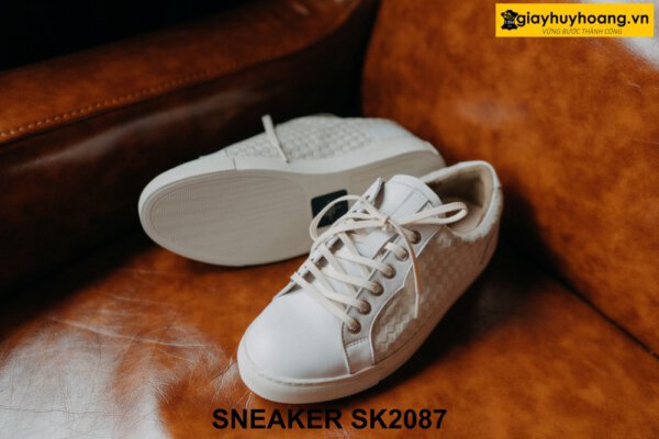 Giày sneaker nam màu trắng phối da lộn ô vuông SK2087 003