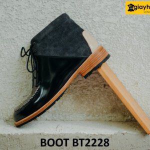 Giày da nam cổ thấp da đen bóng kính Chukka Boot BT2228 004