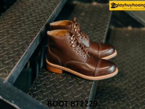 Giày boot da nam buộc dây mũi tròn màu nâu BT2229 004