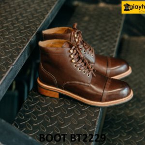 Giày boot da nam buộc dây mũi tròn màu nâu BT2229 004