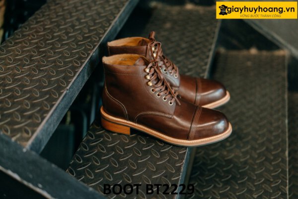 Giày boot da nam buộc dây mũi tròn màu nâu BT2229 004