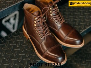 Giày boot da nam buộc dây mũi tròn màu nâu BT2229 001