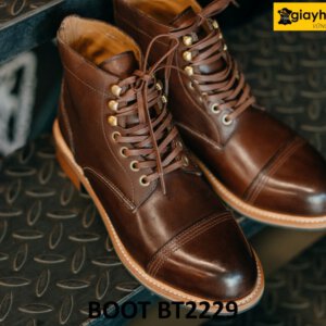 Giày boot da nam buộc dây mũi tròn màu nâu BT2229 001