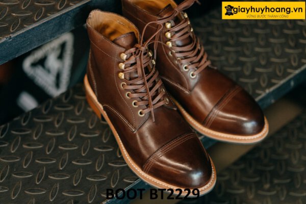 Giày boot da nam buộc dây mũi tròn màu nâu BT2229 001