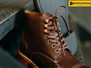 Giày boot da nam buộc dây mũi tròn màu nâu BT2229 003