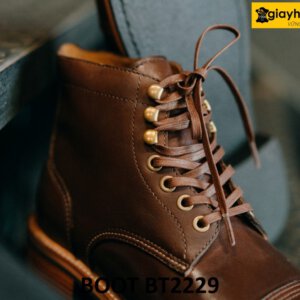 Giày boot da nam buộc dây mũi tròn màu nâu BT2229 003