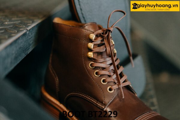 Giày boot da nam buộc dây mũi tròn màu nâu BT2229 003
