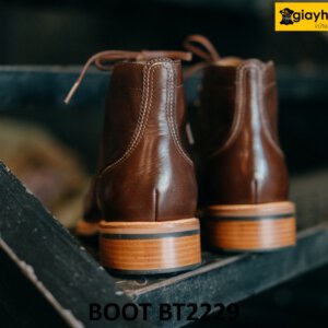 Giày boot da nam buộc dây mũi tròn màu nâu BT2229 002
