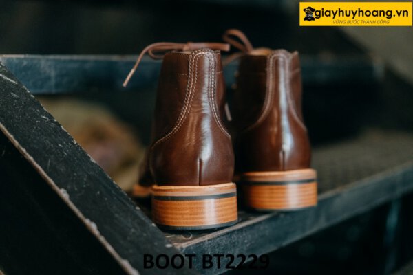 Giày boot da nam buộc dây mũi tròn màu nâu BT2229 002