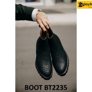 Giày da lộn cổ cao nam dập vân Chelsea Boot BT2235 001